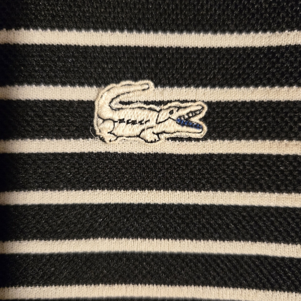 Lacoste Vintage 1970's Chemise Black and White Striped Zip Front Dress - Picture 5 of 5